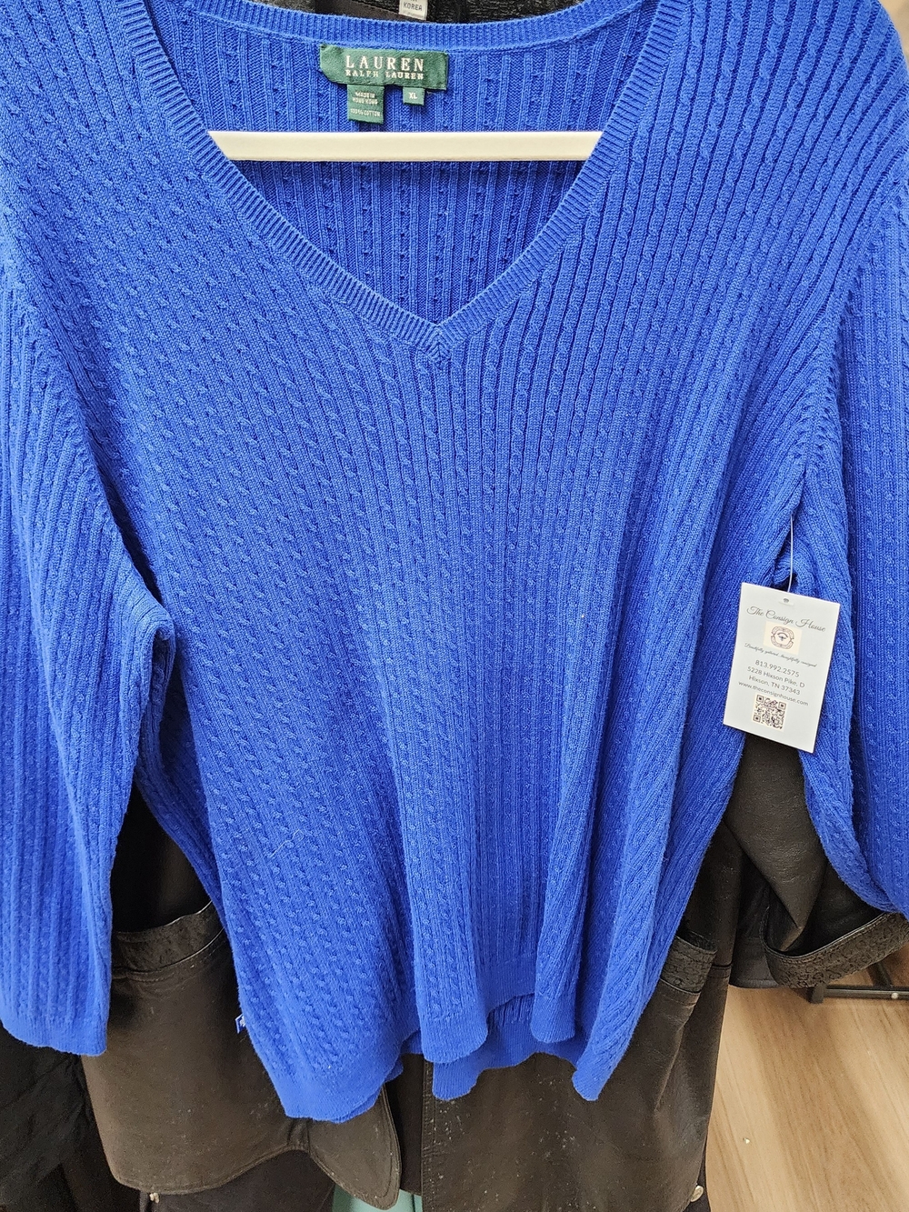 Ralph Lauren Royal Blue V-Neck Cable Knit Sweater